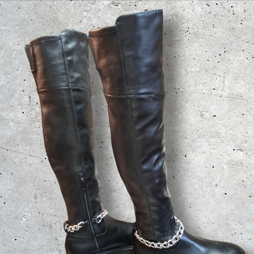 GBG Los Angeles Coen Thigh High With Chain Black Platform Boots Women Size 10 - Picture 12 of 16